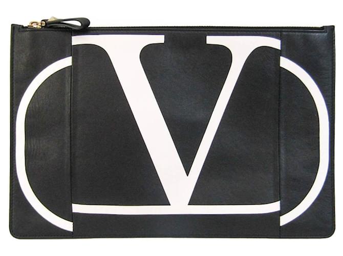 Valentino Garavani V logo Black Leather  ref.1232223