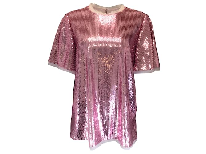 Prabal Gurung Pink Sequin Embellished Short Sleeved Blouse Polyester  ref.1232344