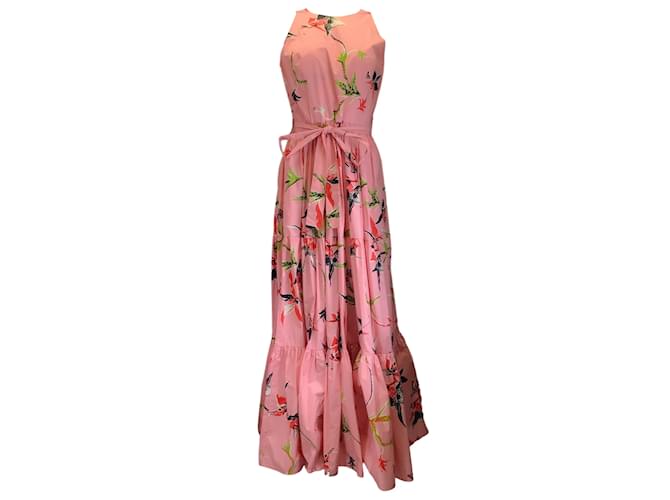 Autre Marque La linedJ Pink Multi Floral Printed Belted Cotton Poplin Maxi Dress  ref.1232352