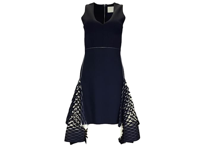 Autre Marque Dion Lee Navy Blue / Ivory Sleeveless V-Neck Flared Dress Polyester  ref.1232362