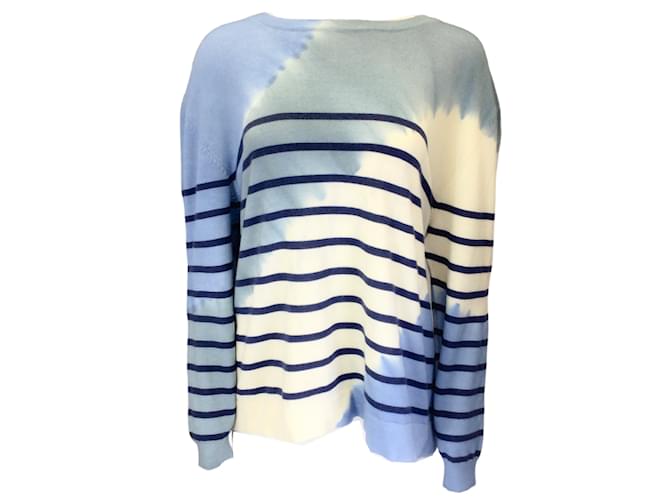 Prabal Gurung Blue / ivory / Navy Blue Multi Striped Tie Dyed Long Sleeved Wool and Cashmere Knit Sweater  ref.1232368
