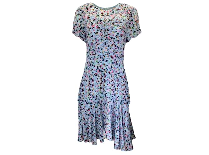 Jason Wu Light Blue Multi Floral Printed Short Sleeved Silk Dress  ref.1232376