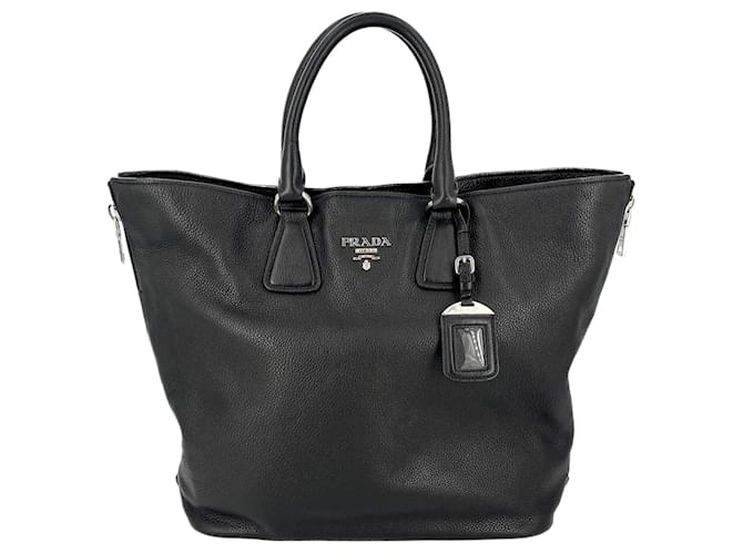 Prada Tote Handbag Leather 2-Ways Black  ref.1232379
