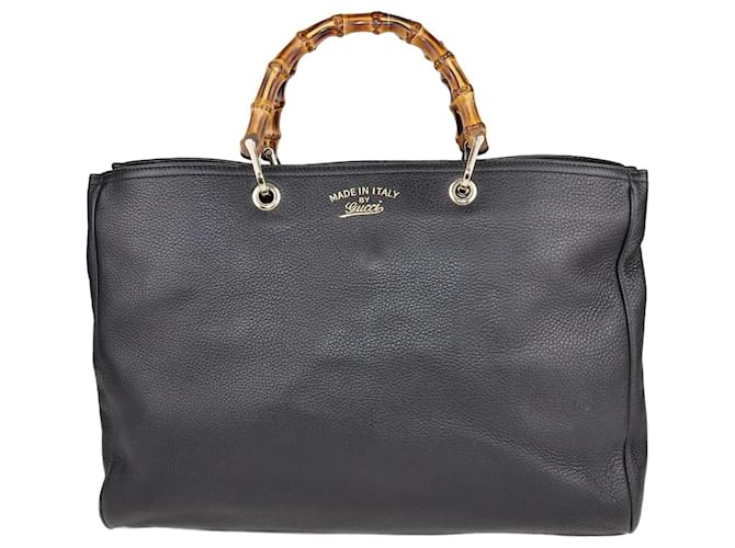 Gucci Schwarze, große Einkaufstasche mit Bambusgriff Leder  ref.1232385