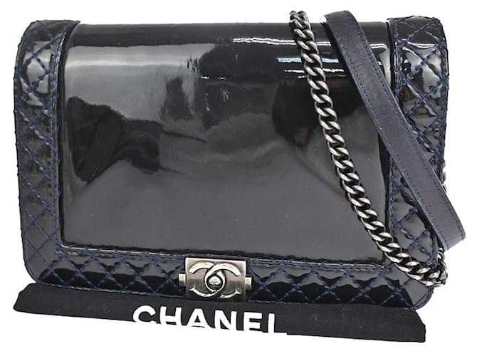 Chanel Boy Azul marino Charol  ref.1232438