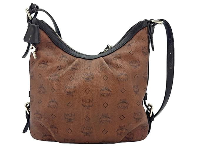 MCM Visetos Hobo Bag Cognac Shoulder Bag Shopper Bag LogoPrint Brown  ref.1232494