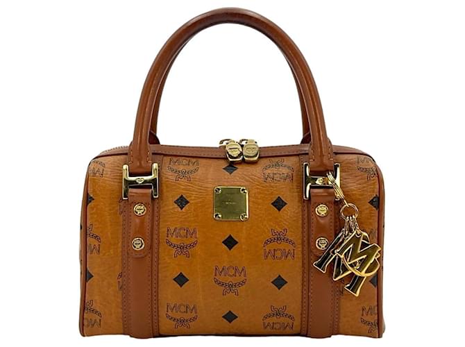 MCM handbag Boston Bag Small Cognac bag handle bag logo print + pendant  ref.1232495