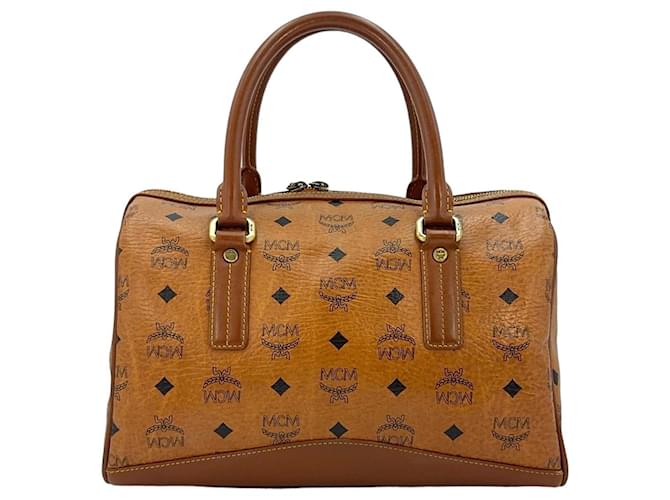 MCM handbag Boston Bag 30 Bag handle bag cognac brown logo print lion  ref.1232498