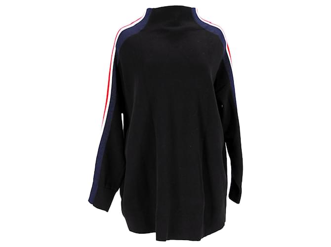 Tommy Hilfiger Womens Stripe Sleeve High Neck Jumper Black Cotton  ref.1232508
