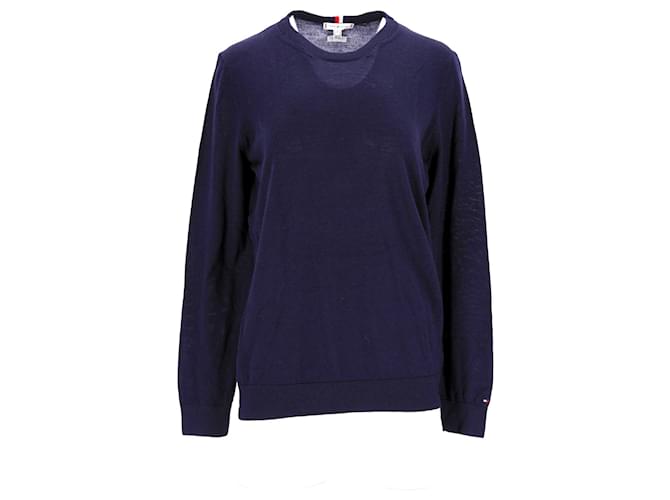 Tommy Hilfiger Damen-Pullover mit normaler Passform Marineblau Wolle  ref.1232510