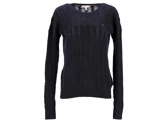 Tommy Hilfiger Damen-Pullover mit Zopfmuster aus marineblauer Wolle  ref.1232520