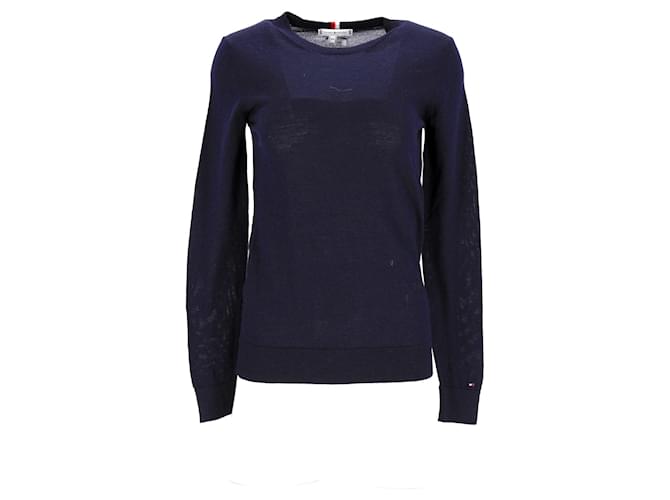 Suéter Tommy Hilfiger feminino essencial de lã Merino em lã azul marinho  ref.1232531