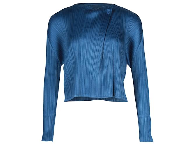 Pleats Please Plissé Effect Cardigan in Blue Polyester  ref.1232554