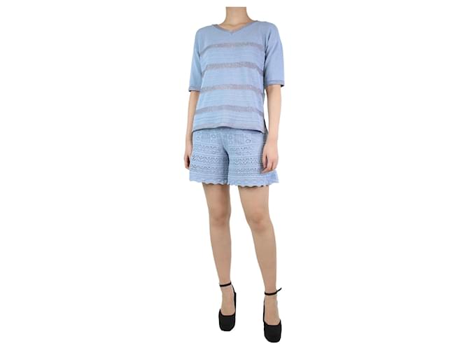Autre Marque Blue bejewelled top and lace shorts set - size M Cotton  ref.1232762