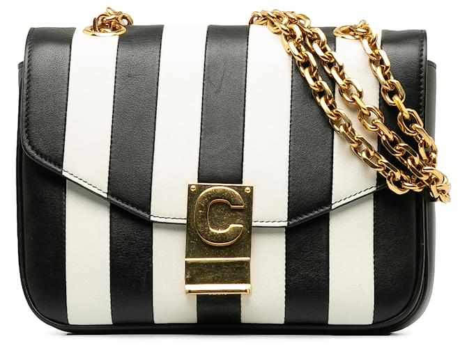 Céline Celine Black Small C Striped Leather Bag White Pony-style calfskin  ref.1232850