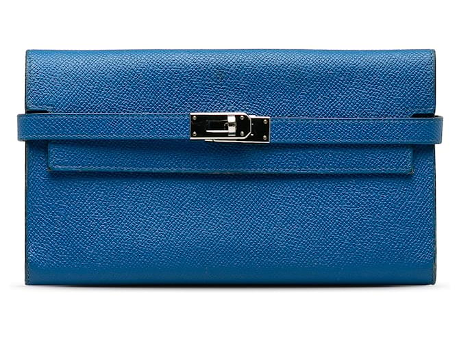 Hermès Hermes Blue Epsom Kelly klassische Geldbörse Blau Leder Kalbähnliches Kalb  ref.1232866