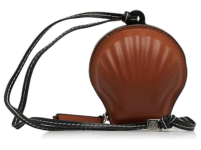 Loewe Brown Mini Seashell Coin Pouch Leather Pony-style calfskin  ref.1232894