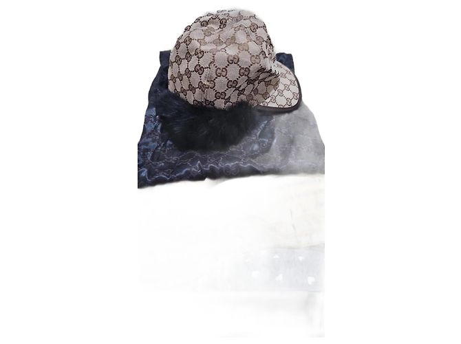 Cappello Gucci Marrone Chiaro in Cotone e Pelliccia