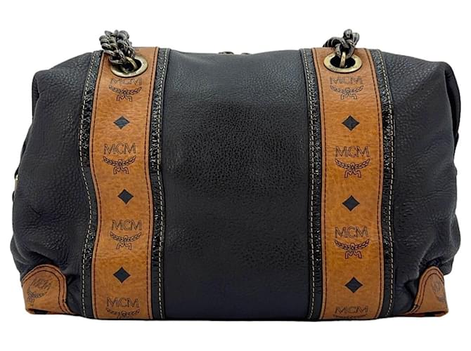 MCM Visteos Leather Handle Bag Shoulder Bag LogoPrint Bag Cognac Dark Brown  ref.1232914