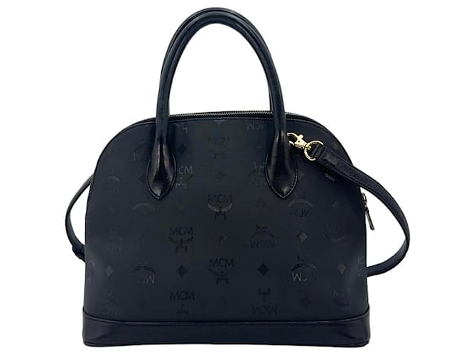 MCM Vintage Nylon Leather Handbag Bag Shoulder Bag Black Logo Print  ref.1232918