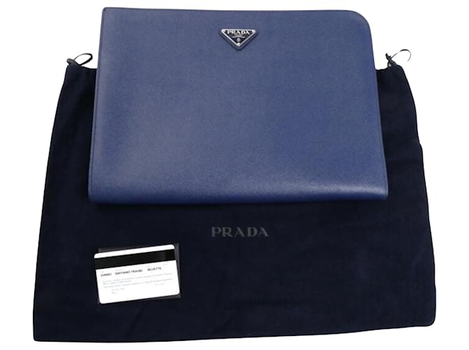 Prada Saffiano Blue Leather  ref.1232923