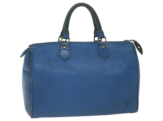 Louis Vuitton Epi Speedy 30 Bolsa de Mão Azul Toledo M43005 Autenticação de LV 65008 Couro  ref.1232973