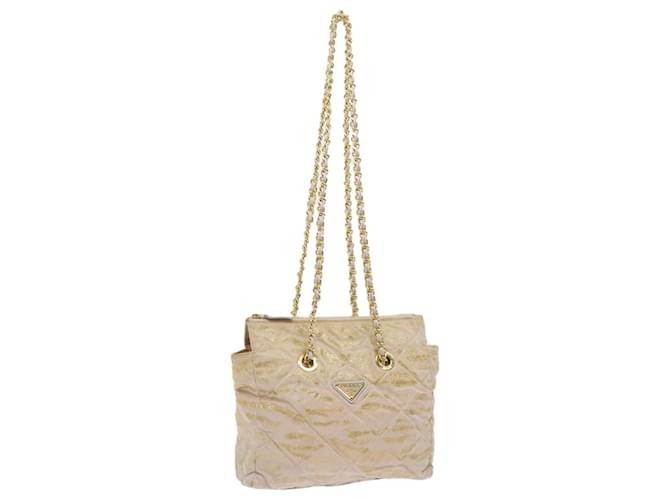 PRADA Quilted Chain Shoulder Bag Nylon Beige Gold Auth bs11645 Golden  ref.1232983
