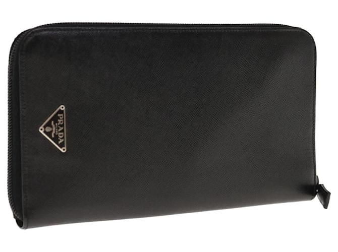 Saffiano PRADA Long Wallet Safiano leather Black Auth ac2653  ref.1233079