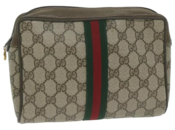 GUCCI GG Supreme Web Sherry Line Clutch Bag Beige Red 56 01 012 Auth ep3084  ref.1233100