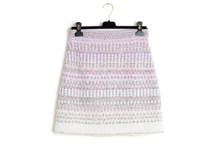 Resort 2018 Chanel Shiny Tweed Skirt FR40 Argenté Blanc Violet  ref.1233204