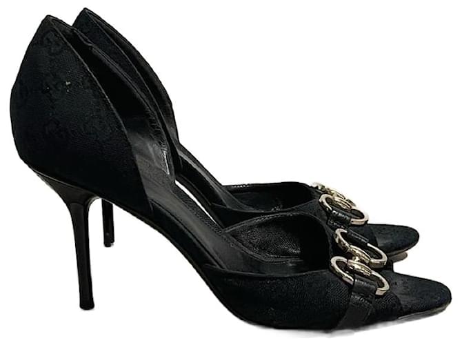 GUCCI Talons T.UE 37 chiffon Toile Noir  ref.1233286