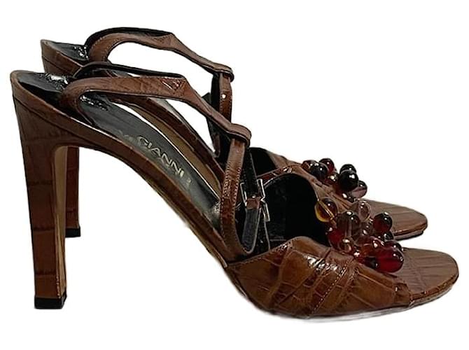 VERSACE  Sandals T.eu 37.5 leather Brown  ref.1233326
