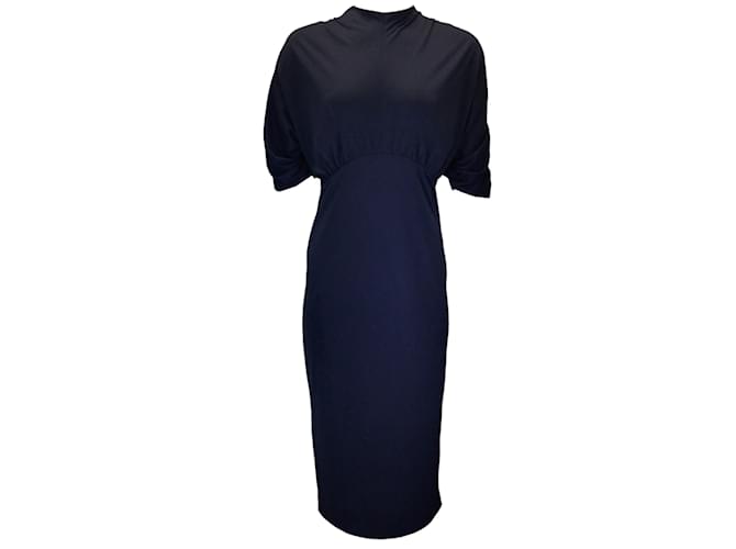 Prada Navy Blue 2018 Short Sleeved Jersey Midi Dress Polyester  ref.1233329