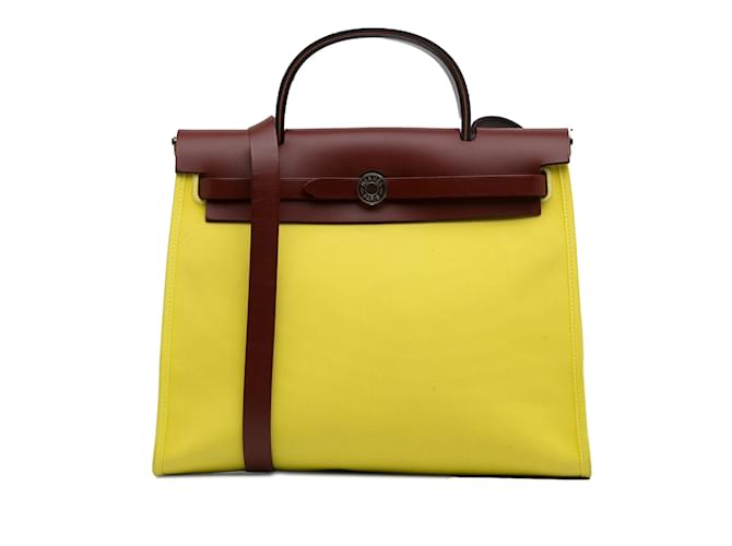 Herbag Hermès HERMES HandbagsLeather Yellow  ref.1233349
