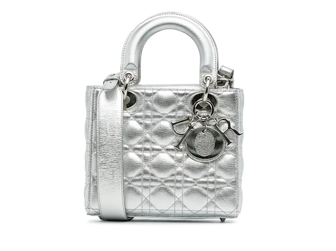 Lady Dior DIOR HandbagsLeather Silvery  ref.1233352