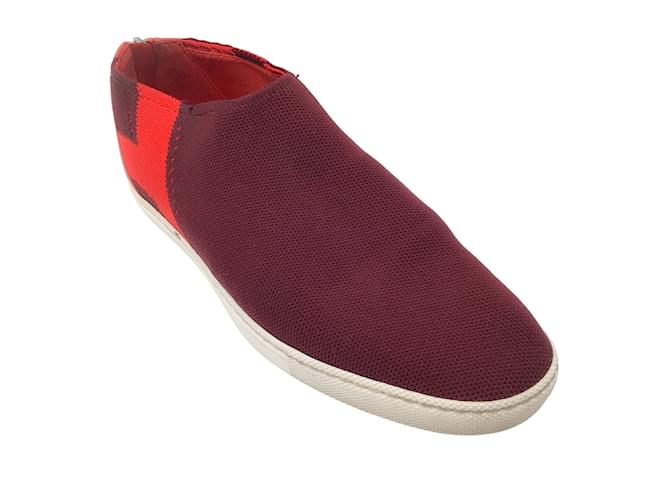 Hermès Hermes Burgundy / Red Leather Trimmed Knit Sneakers Dark red Cloth  ref.1233358