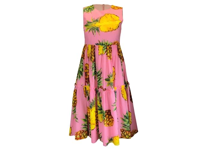 Dolce & Gabbana Pink Multi Pineapple Printed Sleeveless Cotton Dress  ref.1233361