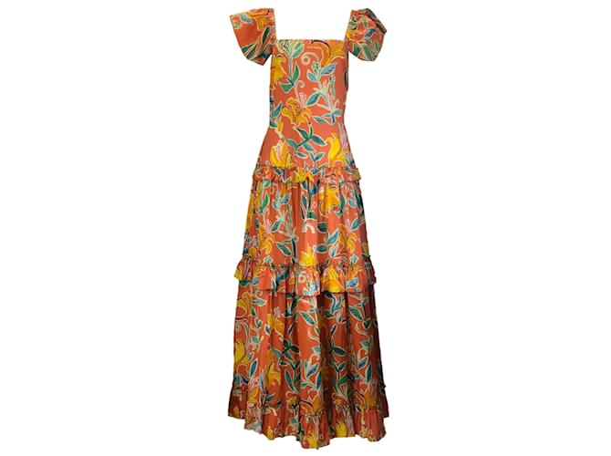 Autre Marque La linedJ Orangefarbenes Scarlett-Kleid aus Baumwollpopeline mit Lilien-Print Mehrfarben Baumwolle  ref.1233371