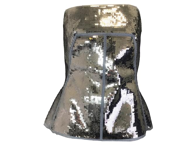 Rick Owens Silver Metallic 2022 Sequin Embellished Strapless Bustier Top Silvery Synthetic  ref.1233378