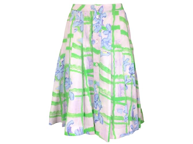 Marni Mauve Multi 2023 Pleated Floral Printed Midi Skirt Multiple colors Linen  ref.1233381