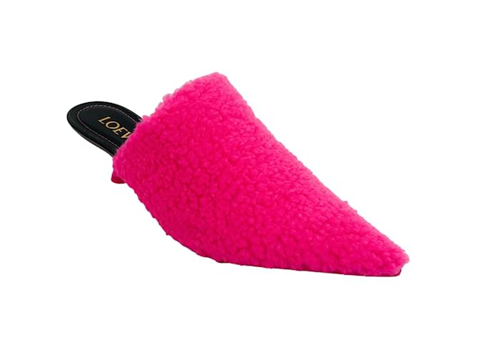 Loewe Neon Pink Fleece Pointy Mules Fur  ref.1233383