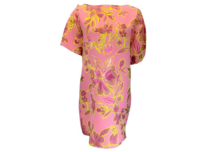 Prabal Gurung Flaming Pink Multi Metallic Seiden-Jacquard-Kleid  ref.1233386