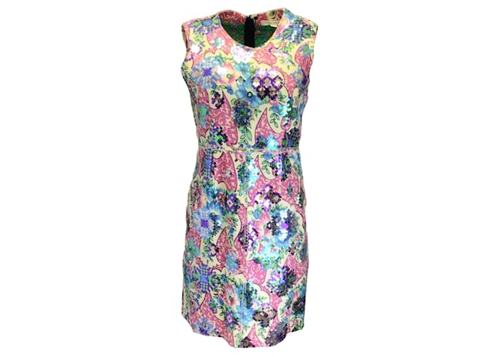 Vestido de lino sin mangas con estampado floral y lentejuelas multicolor de Marc Jacobs  ref.1233388