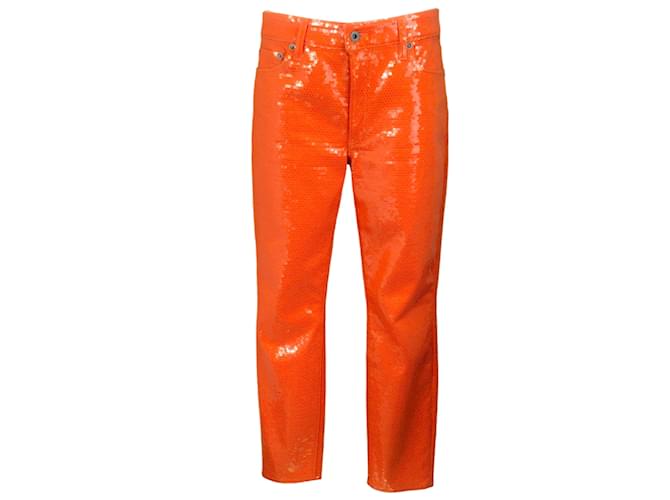 Ralph Lauren Collection Pantalon orange à cinq poches à sequins Coton  ref.1233390