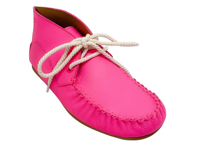 Loewe Neon Pink Soft Lace Up Ankle Booties Leather  ref.1233414