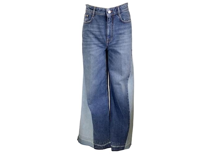 Stella Mc Cartney Stella McCartney gefütterte Vintage Blue Tones Denim-Jeans mit weitem Bein Blau Baumwolle  ref.1233425