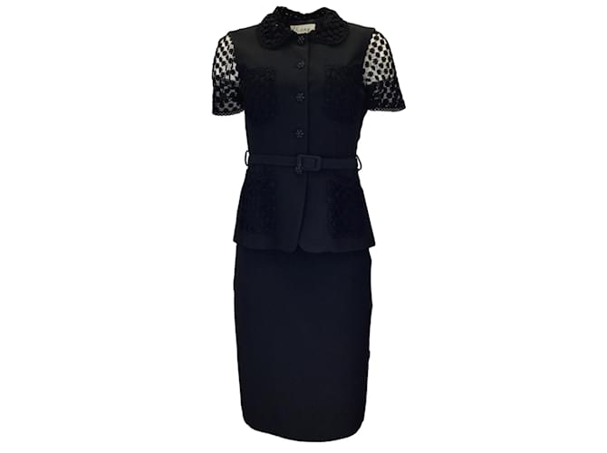 Cheap and Chic by Moschino Black Lace Detail Belted Crepe Skirt Set Viscose  ref.1233437