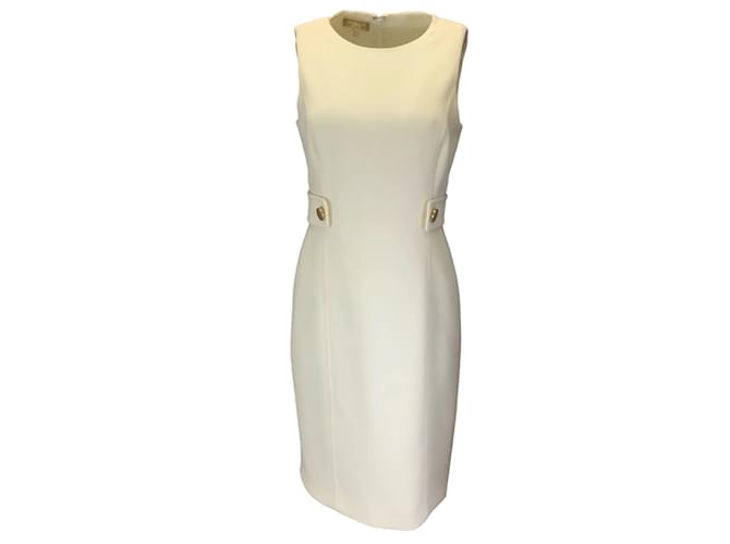 Michael Kors Collection Ivory / Gold Button Detail Sleeveless Wool Crepe Dress Cream  ref.1233442