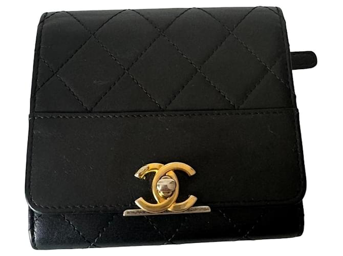 Portefeuille Chanel Timeless Cuir Noir Marron foncé  ref.1233467