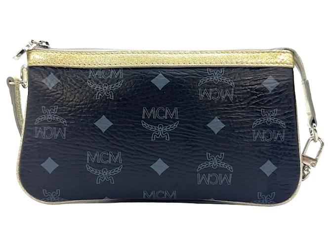 MCM Etui Pochette Mini Bag Sac cosmétique Petit sac métallisé noir argent  ref.1233474
